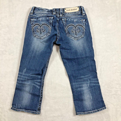 ROCK REVIVAL Women's Denim Adele Capris Cropped Jeans 29 Distressed Pants Blue