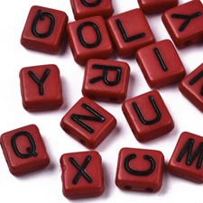 50 Letter Beads Alphabet Beads Red Square Bulk Wholesale Assorted lot 8mm