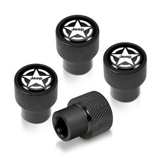 Jeep Willys Star Logo In Black On Black Aluminum Tire Valve Caps