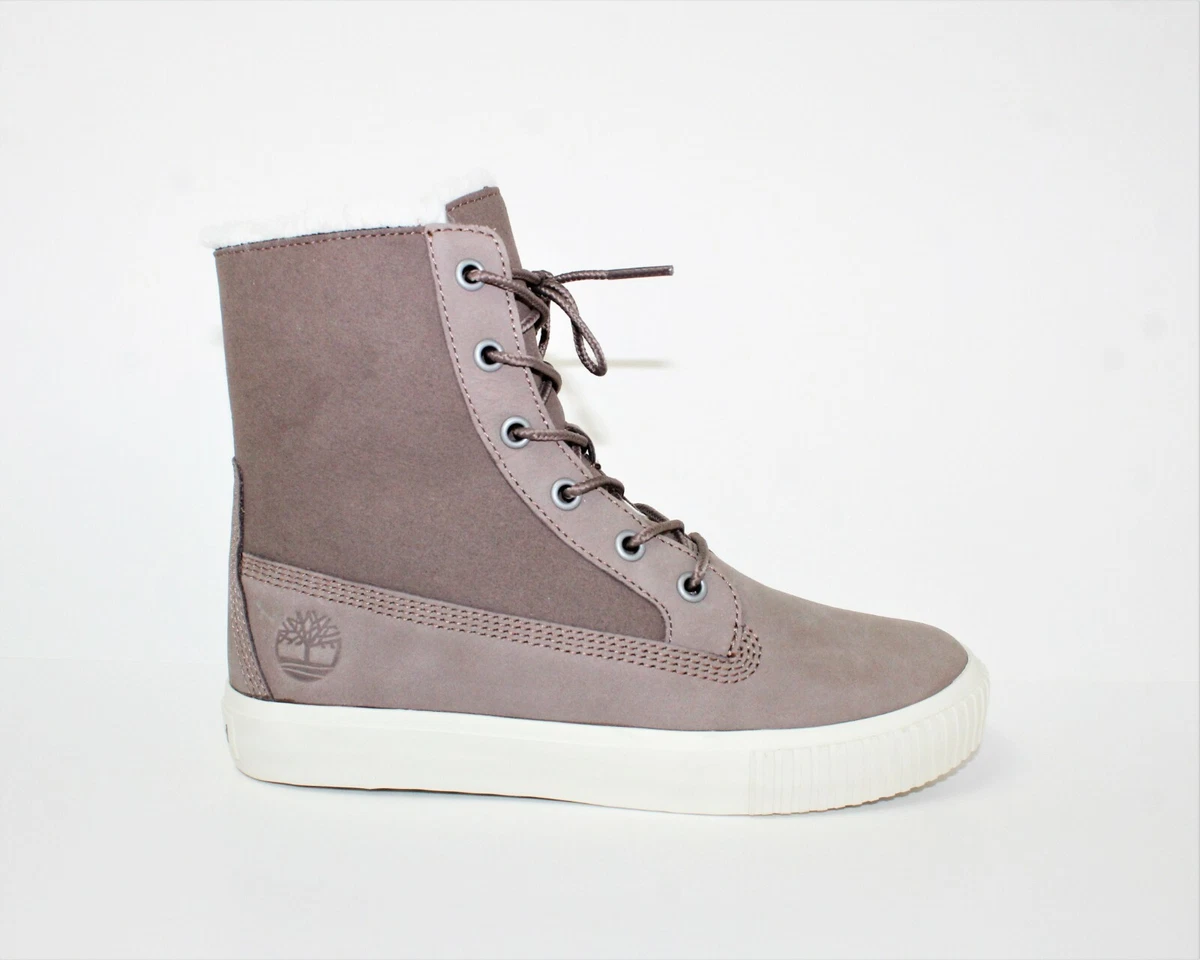 Timberland women Size 7.5 skyla bay fleece high top sneakers boot fold down tan