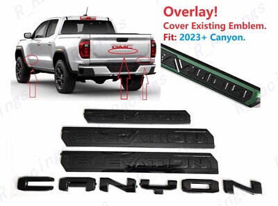 OVERLAY 4PCS Gloss Black Door Rear Elevation Canyon Emblem Fit 2023+ GMC Canyon