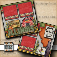 ILLINOIS travel 2 premade scrapbook pages paper piecing layout digiscrap A0231