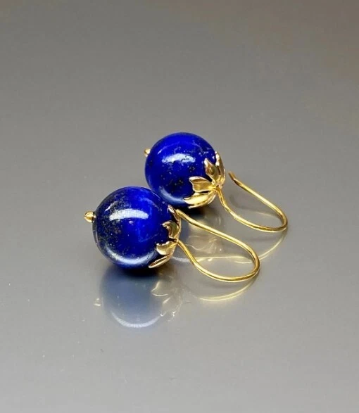 Naturale Lapislazzuli 10mm Sfera Orecchino 925 Argento Sterling Molto di Qualità - Immagine 4 di 4