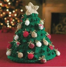 CHRISTMAS TREE TABLE TOPPER WITH ORNAMENTS CROCHET PATTERN INSTRUCTIONS