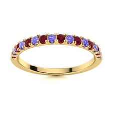 Tanzanite Ruby 2MM Round 925 Sterling Silver Gold Plated Half Eternity Ring
