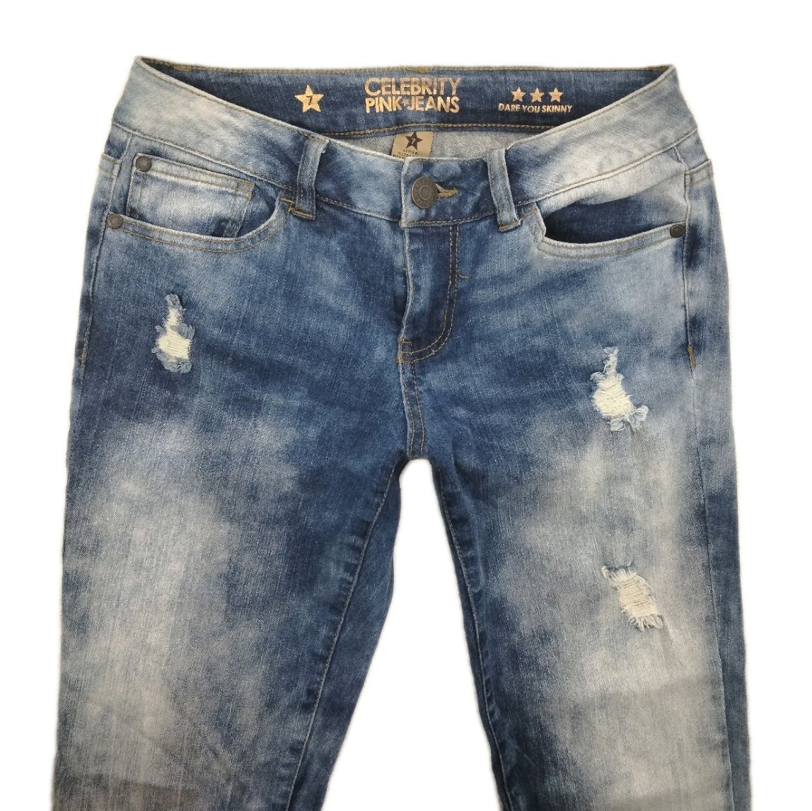 Celebrity Pink Jeans Dare You Skinny Acid Wash Distressed Women's