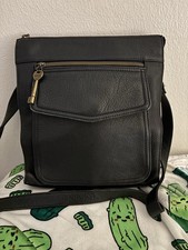 Fossil 1954 Vintage Pebbled Black Leather Crossbody Shoulder Bag With Key