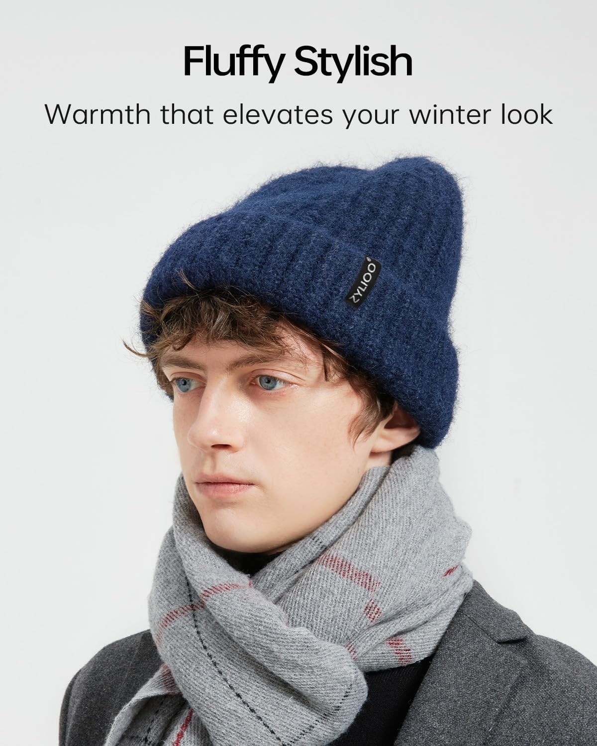 Zylioo XXL Fleeced Beanie Hats for Big Heads,Large Wool Winter Ski Beany Hat, T