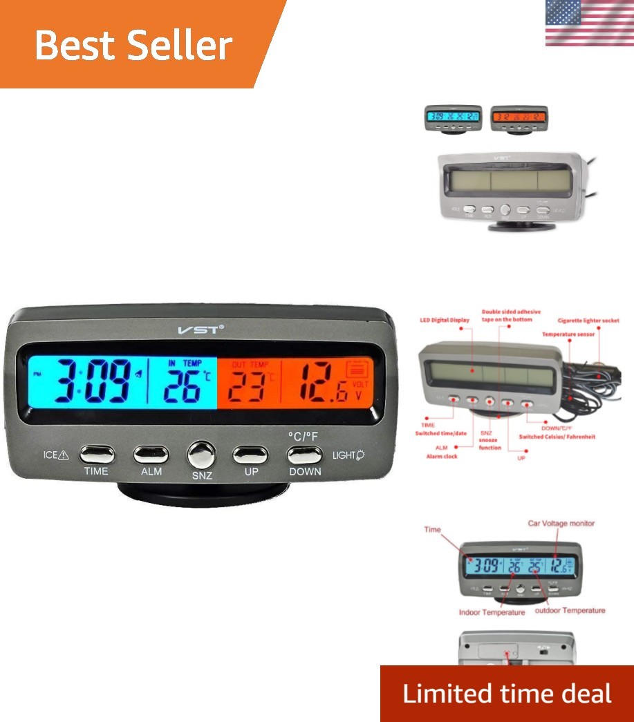 4 in 1 LED Digital Display Vehicle Car Kit Thermometer Voltmeter Clock 12V  1 PCS