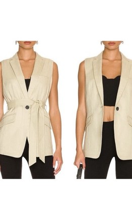 Rag & Bone Margot Linen Sleeveless Blazer Vest Tan Belted Minimalist Size 8