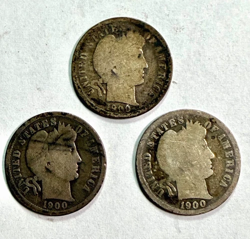1900 P, O, S Dime 10c Liberty Head / Barber Ungraded Circulated Silver US Coin