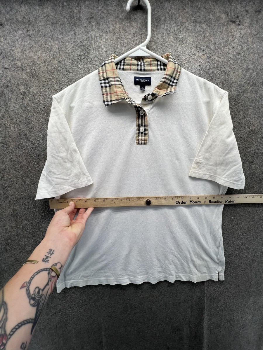 Burberry Golf Polo Shirt Womens Large White Nova Check Collar