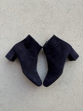DDP Prada Womens Suede Ankle Boots Zip Navy Heels size 40 1/2