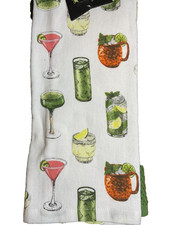 COLORDRIFT KITCHEN TOWELS 3 WHITE GREEN RED COCKTAILS 18 X 28 100 COTTON NIP