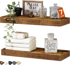 Bathroom Floating Shelves Wall 15.7" Wall Mounted 15.7X6.7 In Set 2 Rustic Brown