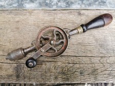 Vintage Hand Crank Drill Eggbeater Style – Fully Working – Wooden Handles