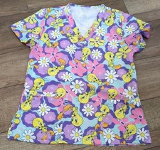 Tweety Bird Looney Tunes Scrub Top Womens Small Shirt Medical Professionals