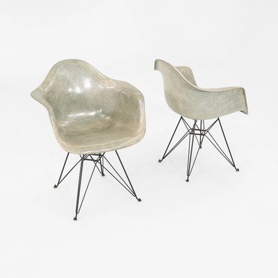 C. 1950 Pair of Herman Miller Eames Rope Edge DAR Arm Shell Chair Seafoam Green