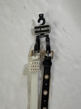 NWT Steve Madden 2 For 1 skinny belts Medium Black Pearls Ivory Studs Gold 5615