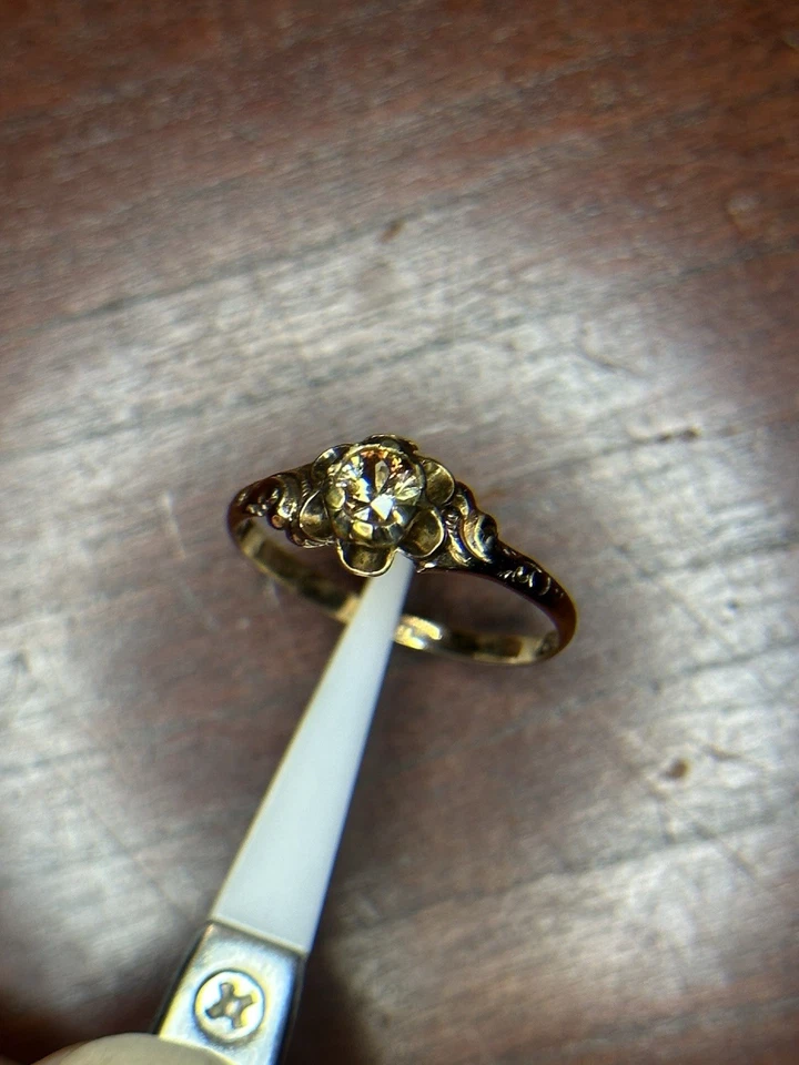 Anillo solitario vintage 14k Buttercup floral Belcher talla 6 con andalucía de 4 mm Foto 4 de 4