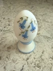 Fenton Satin Glass Pedestal Egg Hand-painted with Blue Bells Signed