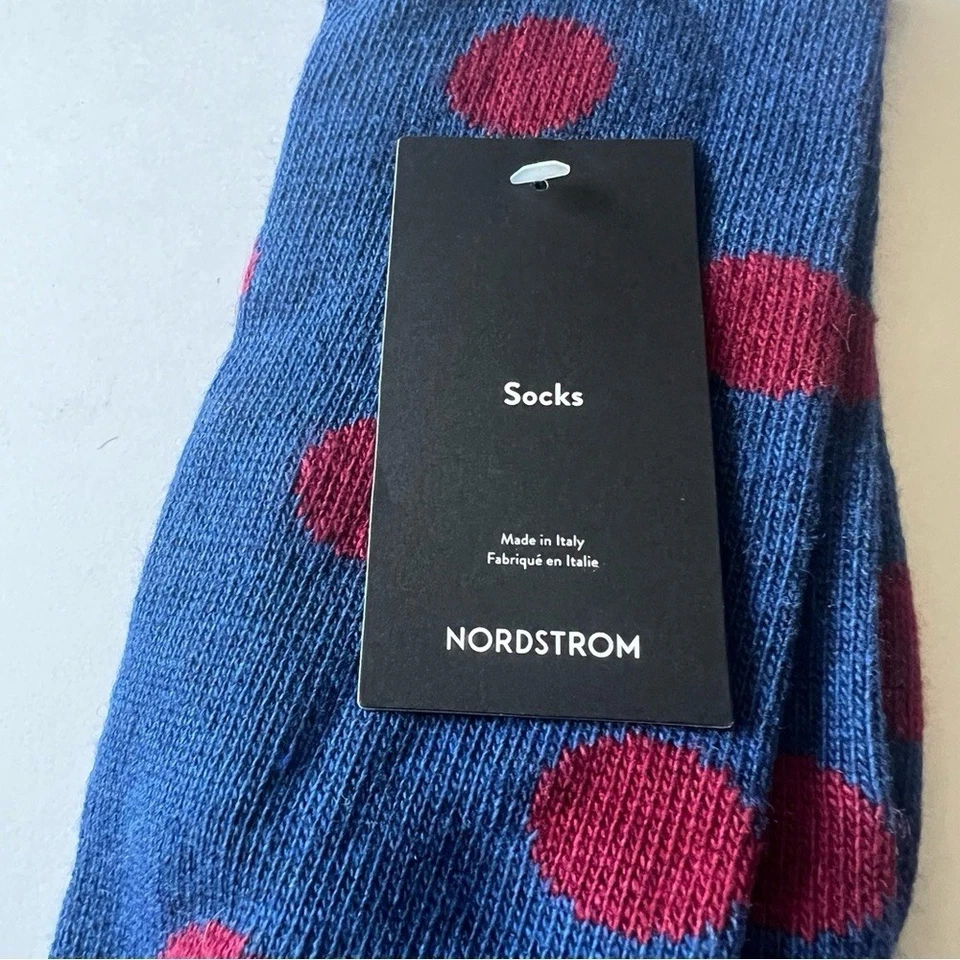NORDSTROM HOMBRES MEZCLA CACHEMIR CALCETINES AZUL CON PUNTOS ROJOS OS NUEVO CON ETIQUETAS Foto 2 de 4