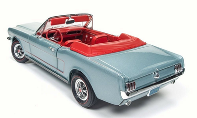 1965 FORD MUSTANG CONVERTIBLE TURQUOISE BLUE ON RED 1:18 by AUTO