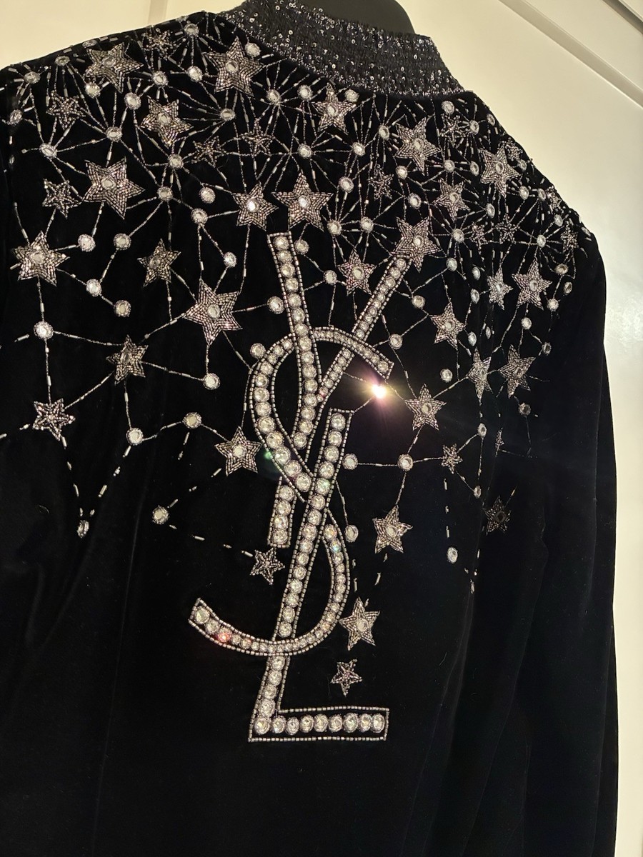 NEW* Saint Laurent 34 ✨ Black Star Embellished Bomber Jacket