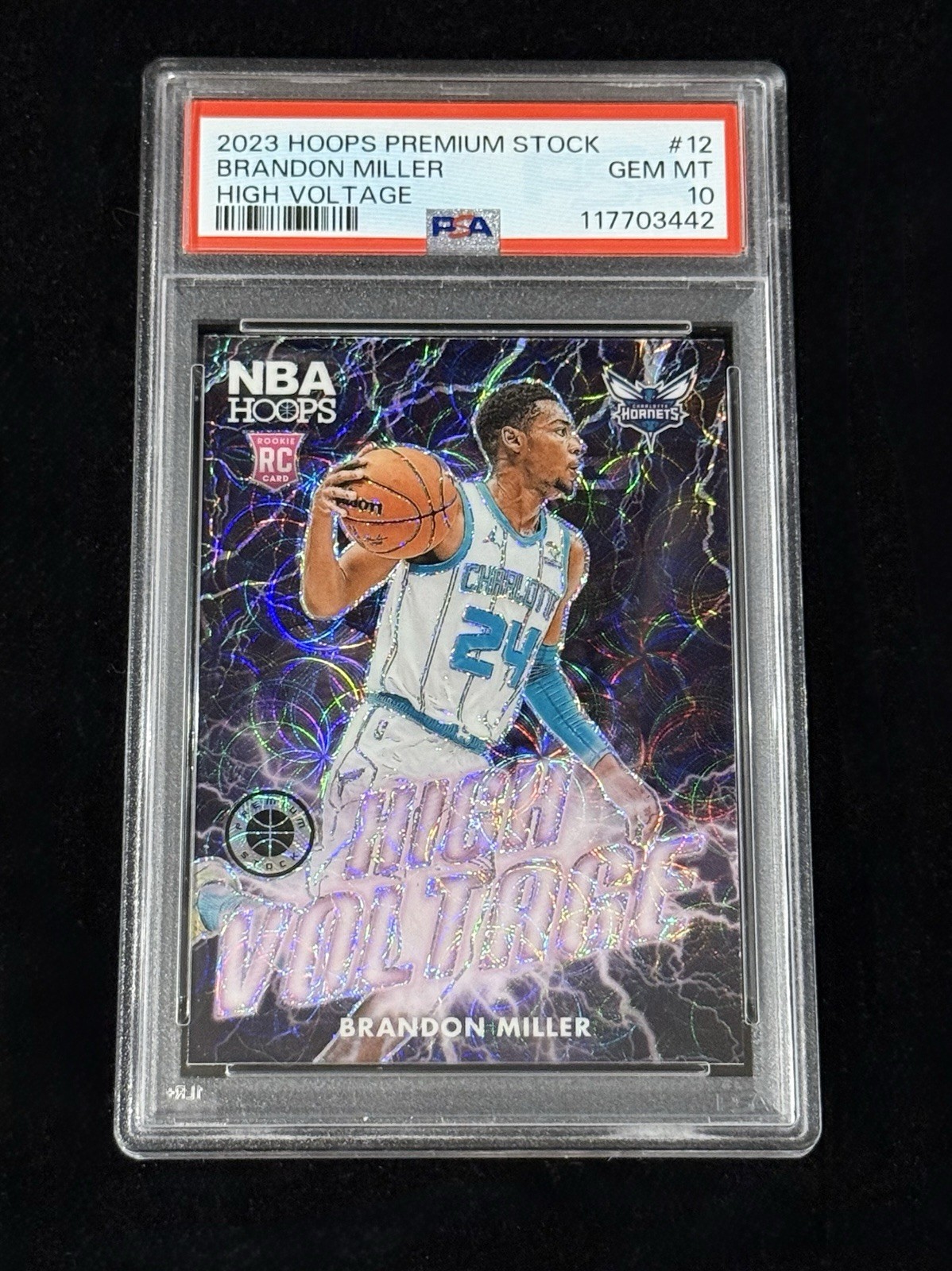 Brandon Miller 2023-24 Hoops Premium Stock High Voltage Rookie PSA 10 GEM MINT
