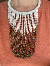 Authentic Handmade Kenyan Maasai Beaded Fringe Necklace, Tribal, Boho, Ethnic