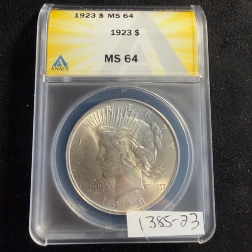 GORGEOUS Shine 1923 $1 Silver Peace Dollar MS 64 ANACS ESTATE US Coin 1385-23