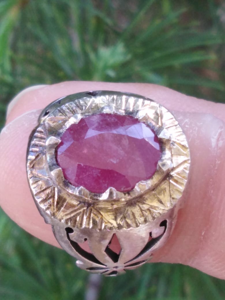Antique natural stone red ruby ​​ring  Sterling S… - image 1