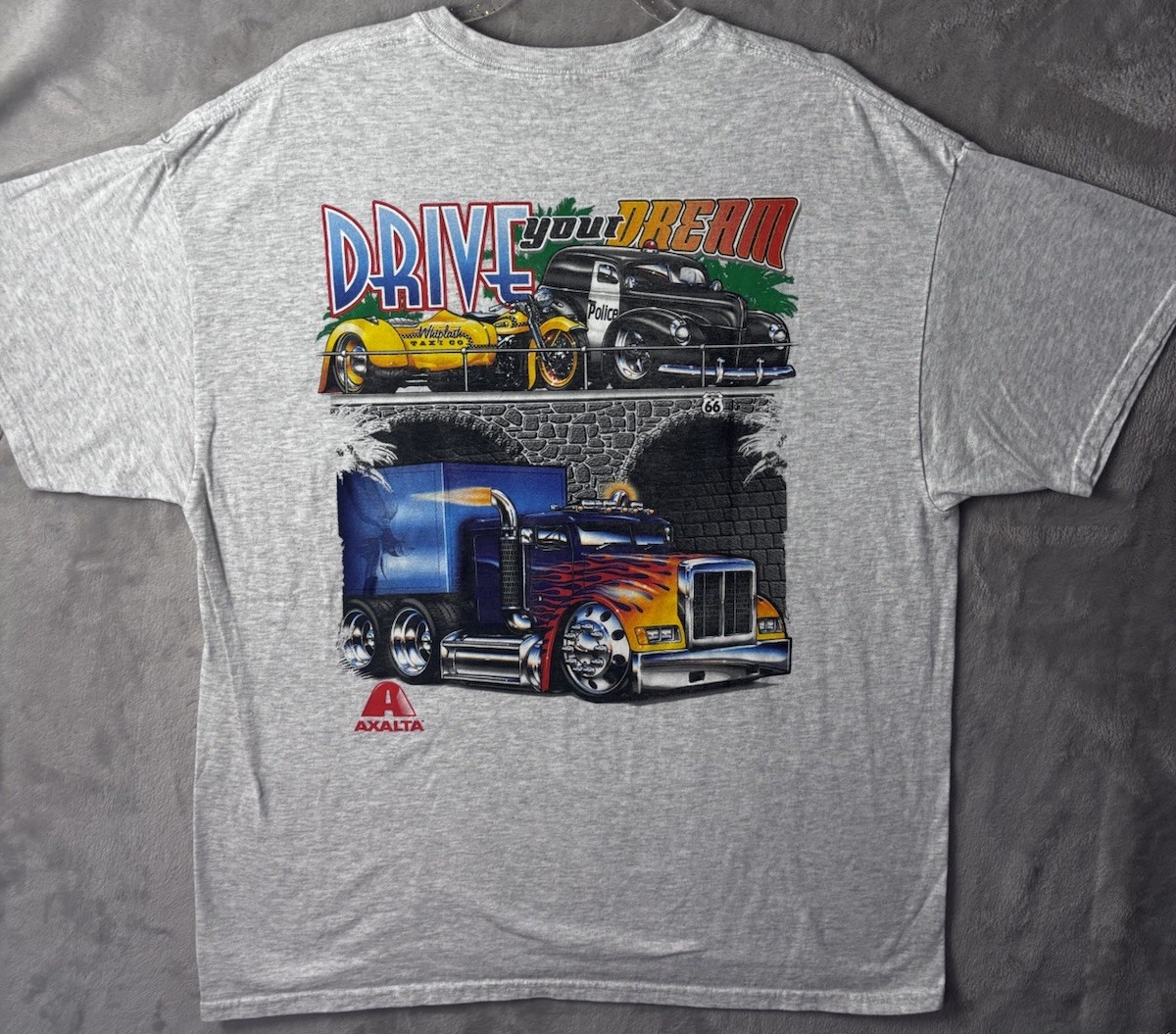 Semi Truck Graphic Tee Drive Your Dream Automotive Garage Shirt Mens L Gray