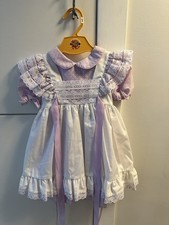Vintage Winnie The Pooh Brand Girls Lavender White Lace Pinafore Dress 4T