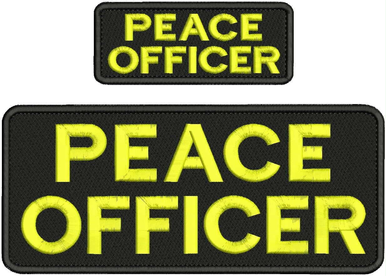 PEACE OFFICER EMBROIDERY PATCHES 4X10 AND 2X5 HOOK ON BACK GOLD ON BLACK