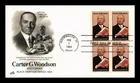 US COVER CARTER G WOODSON HISTORIAN BLACK HERITAGE FDC BLOCK OF 4 ARTCRAFT