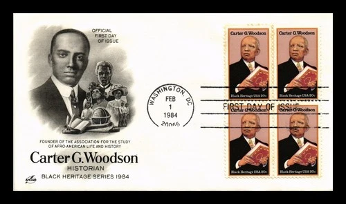 US COVER CARTER G WOODSON HISTORIAN BLACK HERITAGE FDC BLOCK OF 4 ARTCRAFT