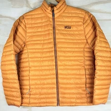 New Stio Pinion Jacket  Bonfire Orange Men’s Small Puffer Full Zip Down 800 Fp