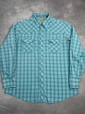 Wrangler Shirt Mens XL Blue Green Plaid Western Pearl Snap Cowboy Rodeo