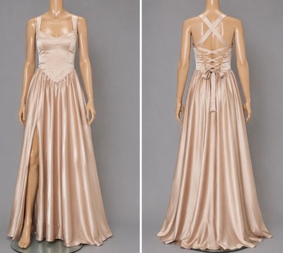 Show Me Your Mumu Abigail Maxi Dress Women Medium Champagne Luxe Satin Side Slit