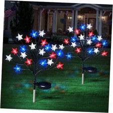 4th of July Solar Star Tree Lights Decorations Outdoor, Waterproof Red White 2