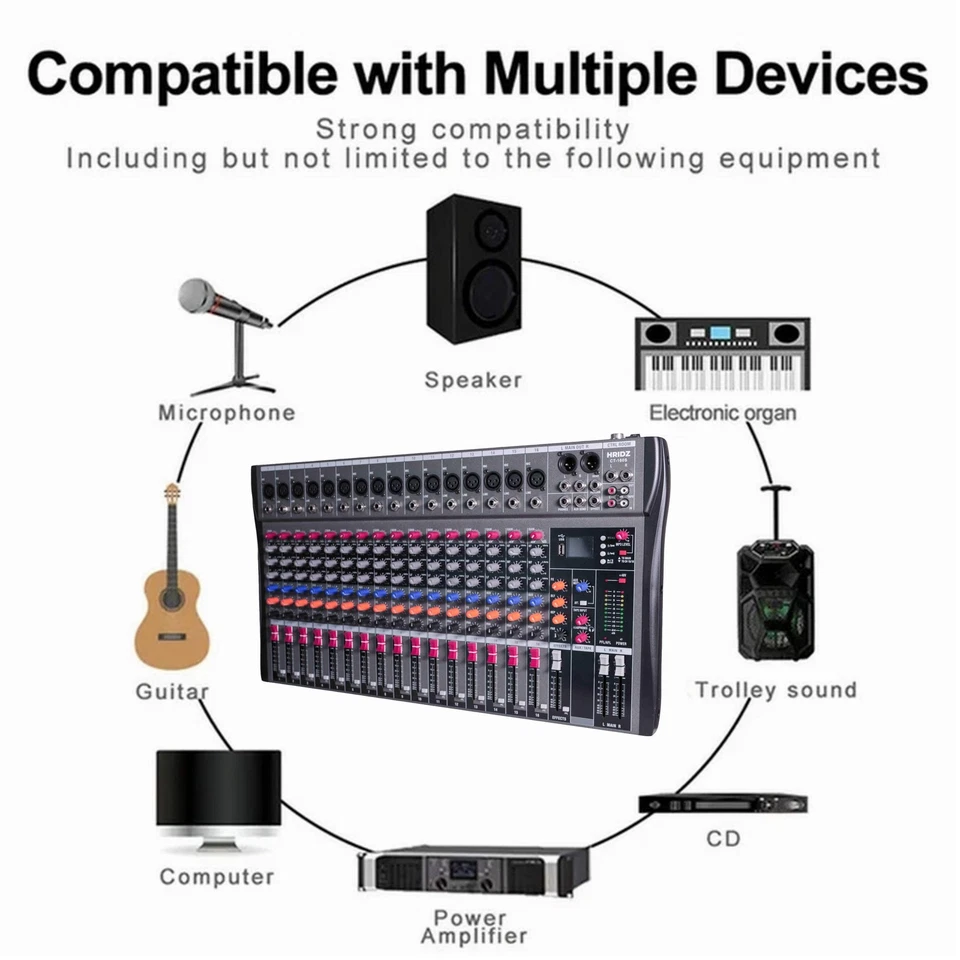 Hridz 16 Channel DJ Karaoke Audio Sound Mixer Mixing DJ Console USB with 48V Pha - Image 2 of 4