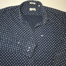 Giorgio Armani Mens Navy Geometric Medallion Print Button Down Shirt 2XL 17.5
