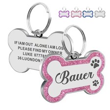 Custom Double-Sided Pet ID Tag Glitter Name Pendant for Dogs Cats