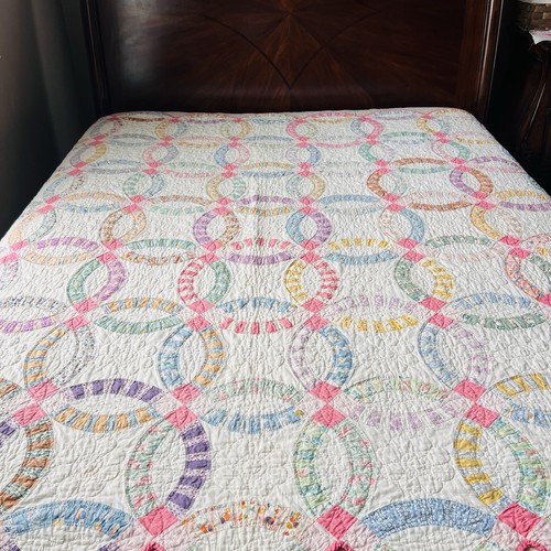 "Edredón de anillo de boda doble acolchado a mano vintage - 76"" x 92""" - Imagen 5 de 19