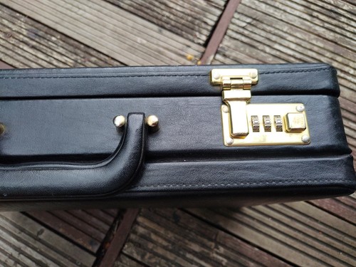Heavy Duty Skyflite Briefcase Attaché Case Hard Black Leather/Combination Locks - Picture 3 of 24