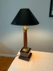 Vintage solid  brass burl wood pedestal table desk lamp 25” with shade