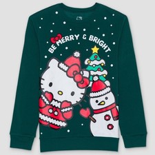 Hello Kitty Merry Bright Pom Fleece Pullover Christmas Sweatshirt Green XL 7267