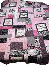 Handmade Patchwork Quilt Throw Lap Blanket Breast Cancer Awareness Pink Ribbon