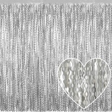 4 Pack Silver Foil Fringe Curtains, Metallic Tinsel Backdrop, 3.2 x 8.2 Ft